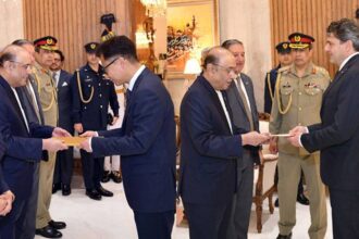 President Asif Ali Zardari receives diplomatic credentials from Italy’s Ugo Ciarlatani and South Korea’s Han Sang-ho, stressing stronger trade, investment and technology ties