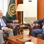 Ishaq Dar and Russian Ambassador Albert Khorev discussed stronger Pakistan-Russia ties, regional issues and the importance of dialogue.