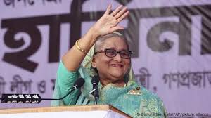 Former Bangladesh Prime Minister Sheikh Hasina speaks during a media interaction in New Delhi.