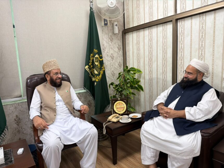 Sardar Muhammad Yousaf and Tahir Mahmood Ashrafi discuss the proposed International Seerat Conference, Hajj arrangements and religious harmony in Pakistan.