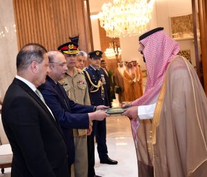 Saudi Ambassador Dr. Raajih Al-Baqmi presents his credentials to President Asif Ali Zardari as Pakistan and Saudi Arabia reaffirm their close bilateral ties.